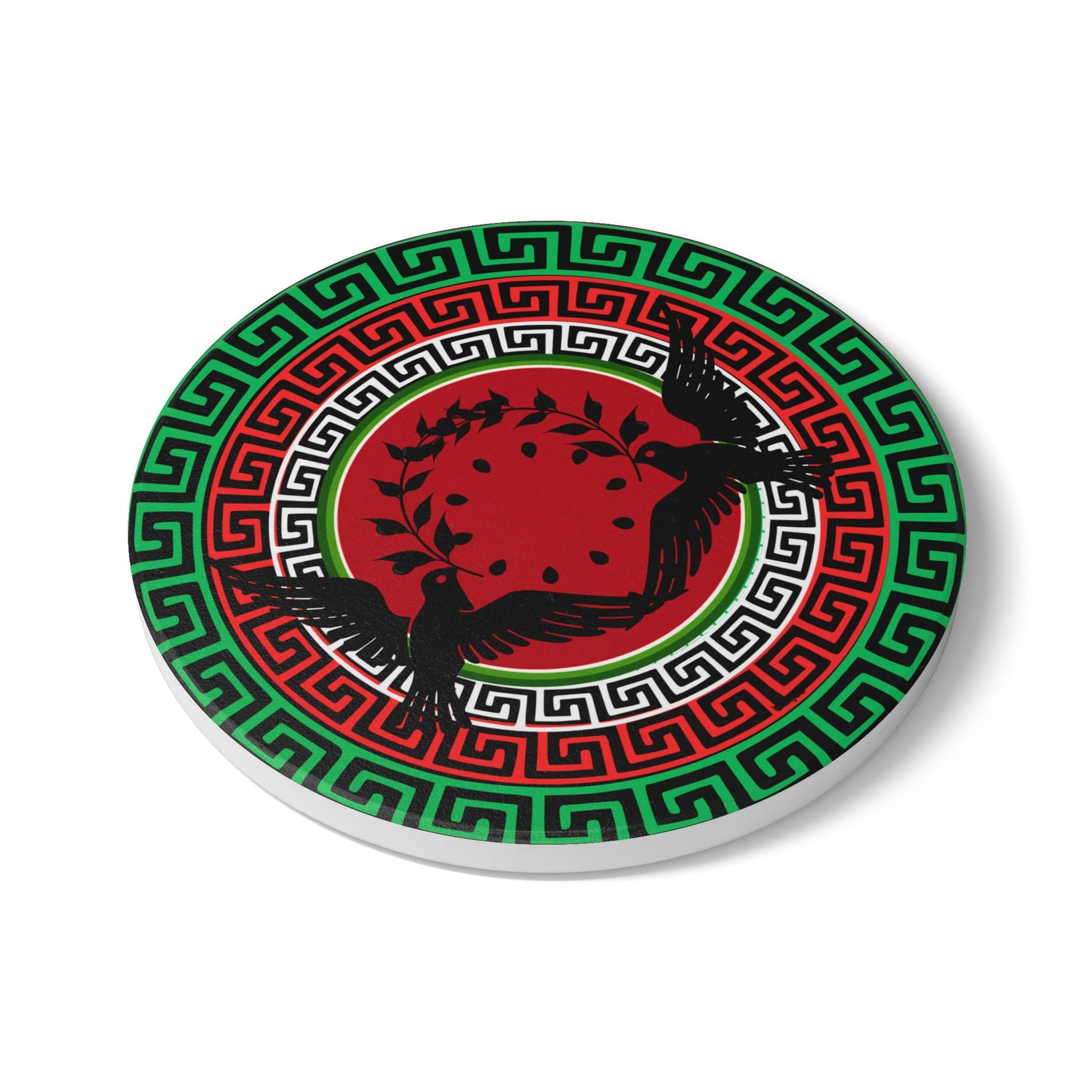 Bold in Green, White, Black and Red ceramic coaster