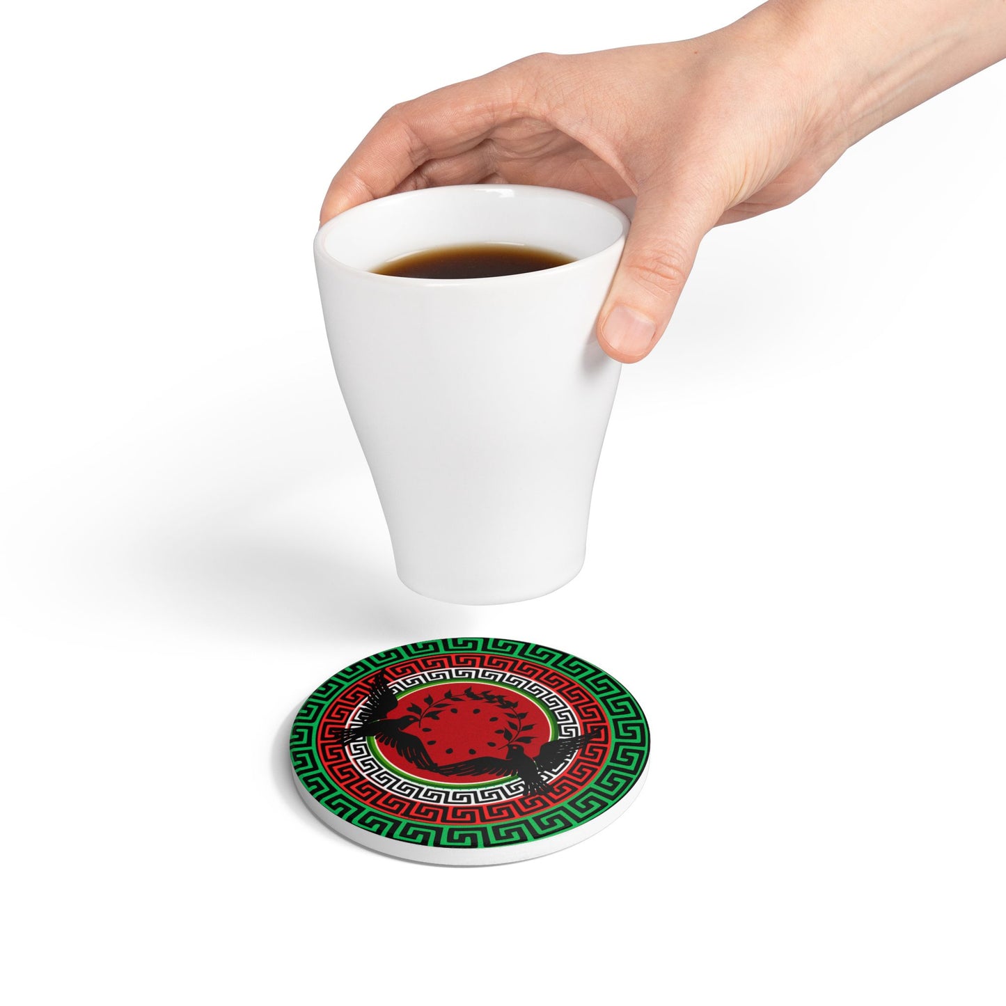 Bold in Green, White, Black and Red ceramic coaster